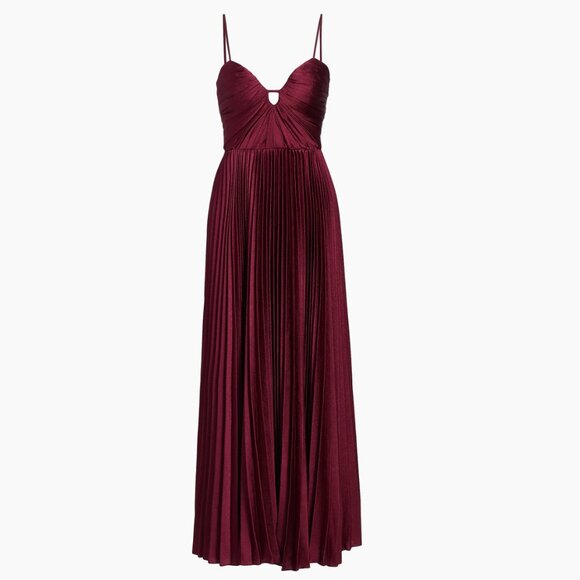 ML Monique Lhuillier Suzette Satin Maxi Dress Bordeaux - Picture 1 of 4